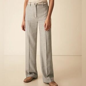 REISS Hettie Wide Leg Wool Blend Trousers in Soft Grey